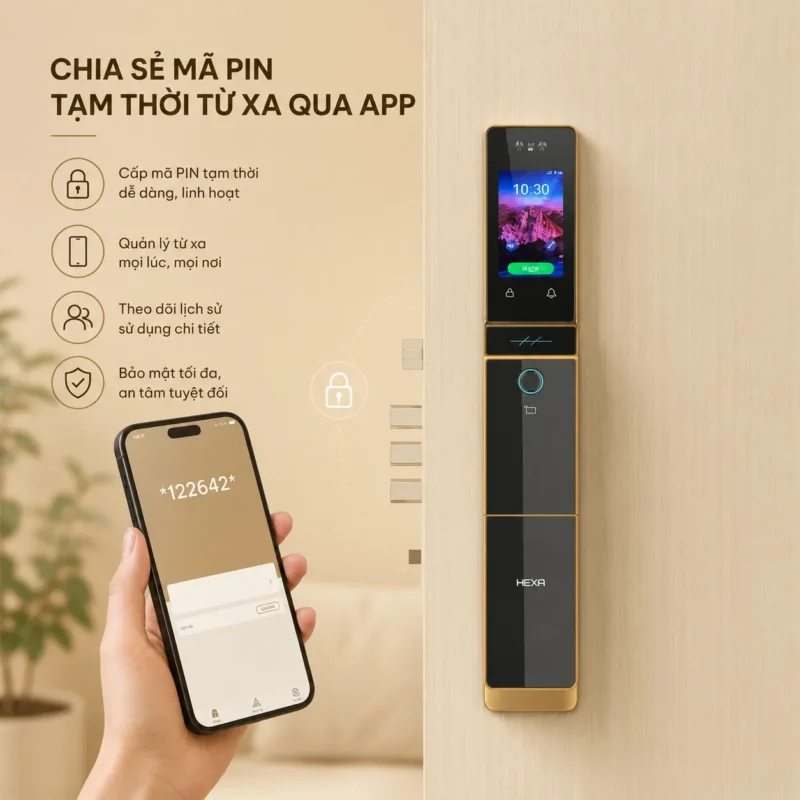 Chia sẻ mã pin tam thời từ xa qua app của HEXA P100M PROMAX