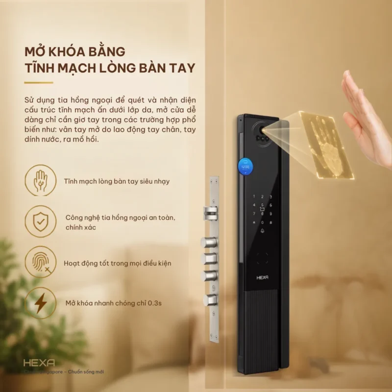 Công nghệ mở khóa bằng tĩnh mạch lòng bàn tay của HEXA P200 PROMAX