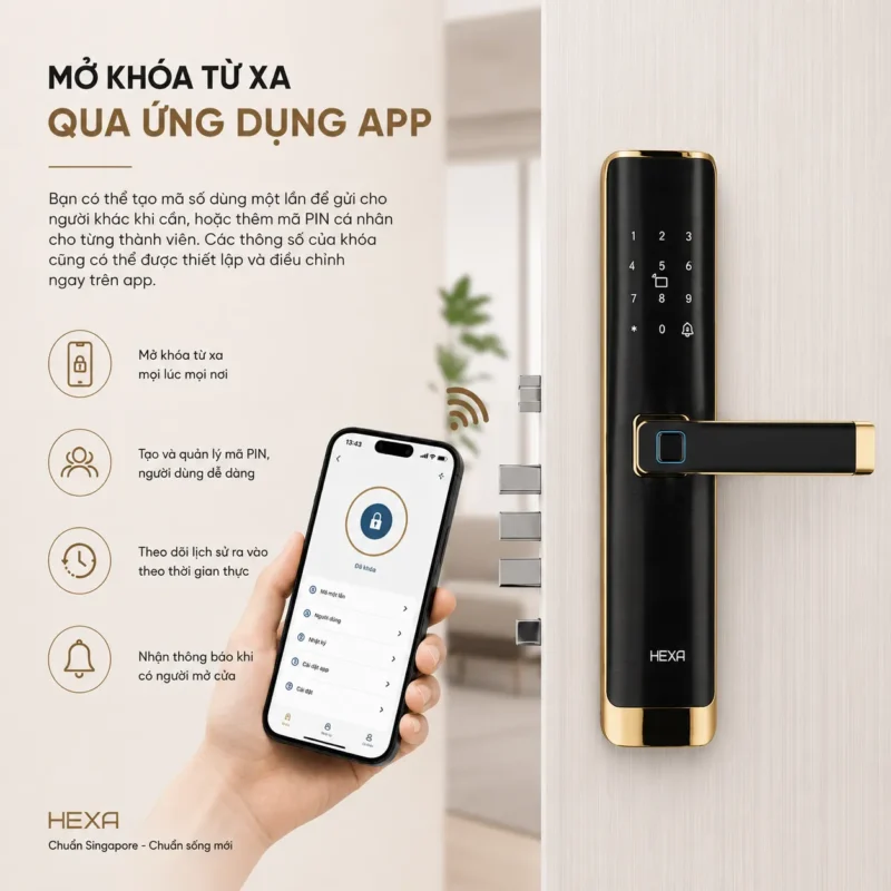 Mở khóa từ xa qua ứng dụng điện thoại của HEXA L100