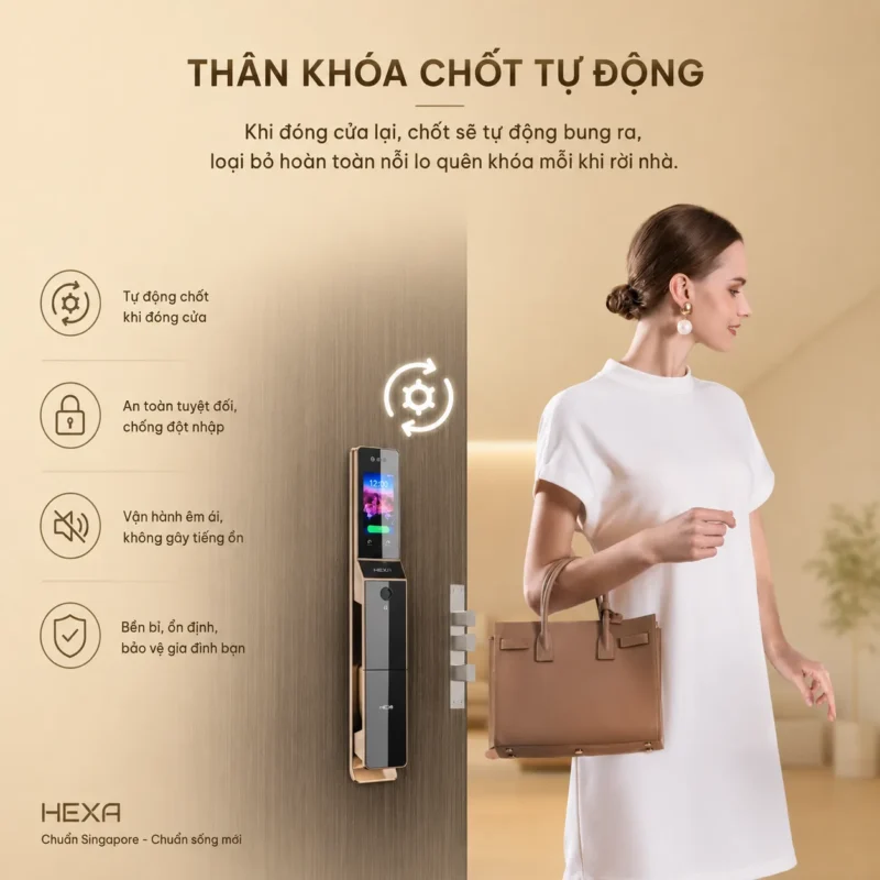 HEXA P100M PROMAX sở hữu thân chốt khóa tự động tiện lợi