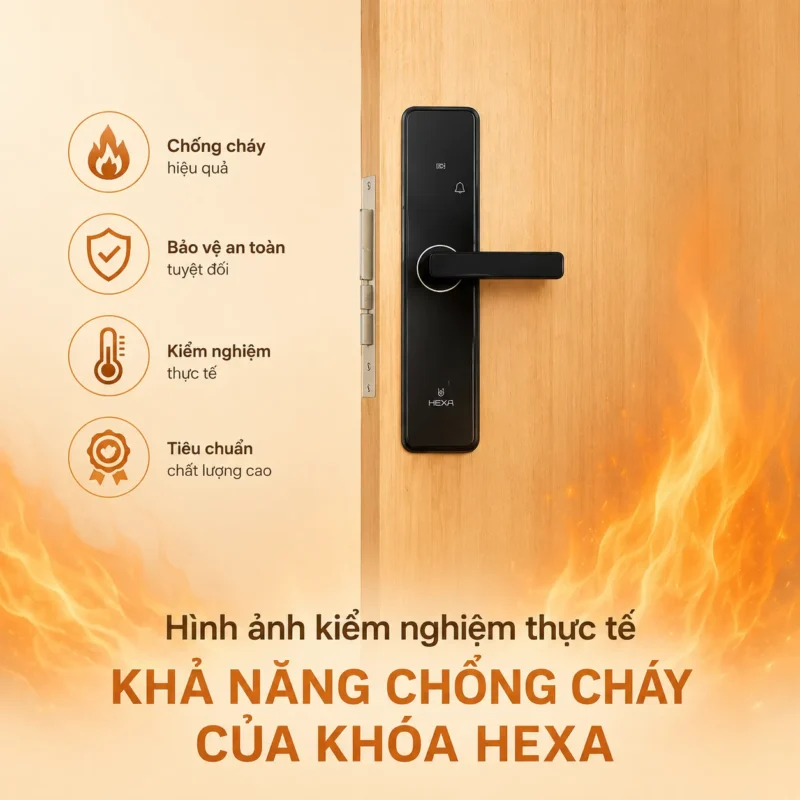 Khóa cửa điện tử Hexa sở hữu cấu trúc được tối ưu để đảm bảo khả năng chịu nhiệt cao, hạn chế biến dạng hoặc hư hỏng trong trường hợp xảy ra hỏa hoạn