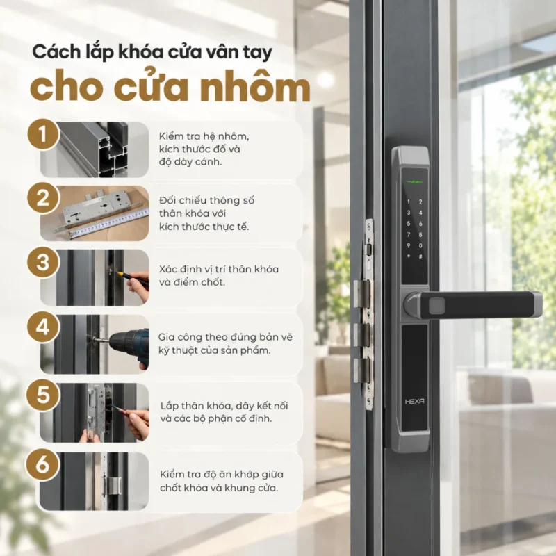 Cách lắp khóa cửa vân tay cho cửa nhôm
