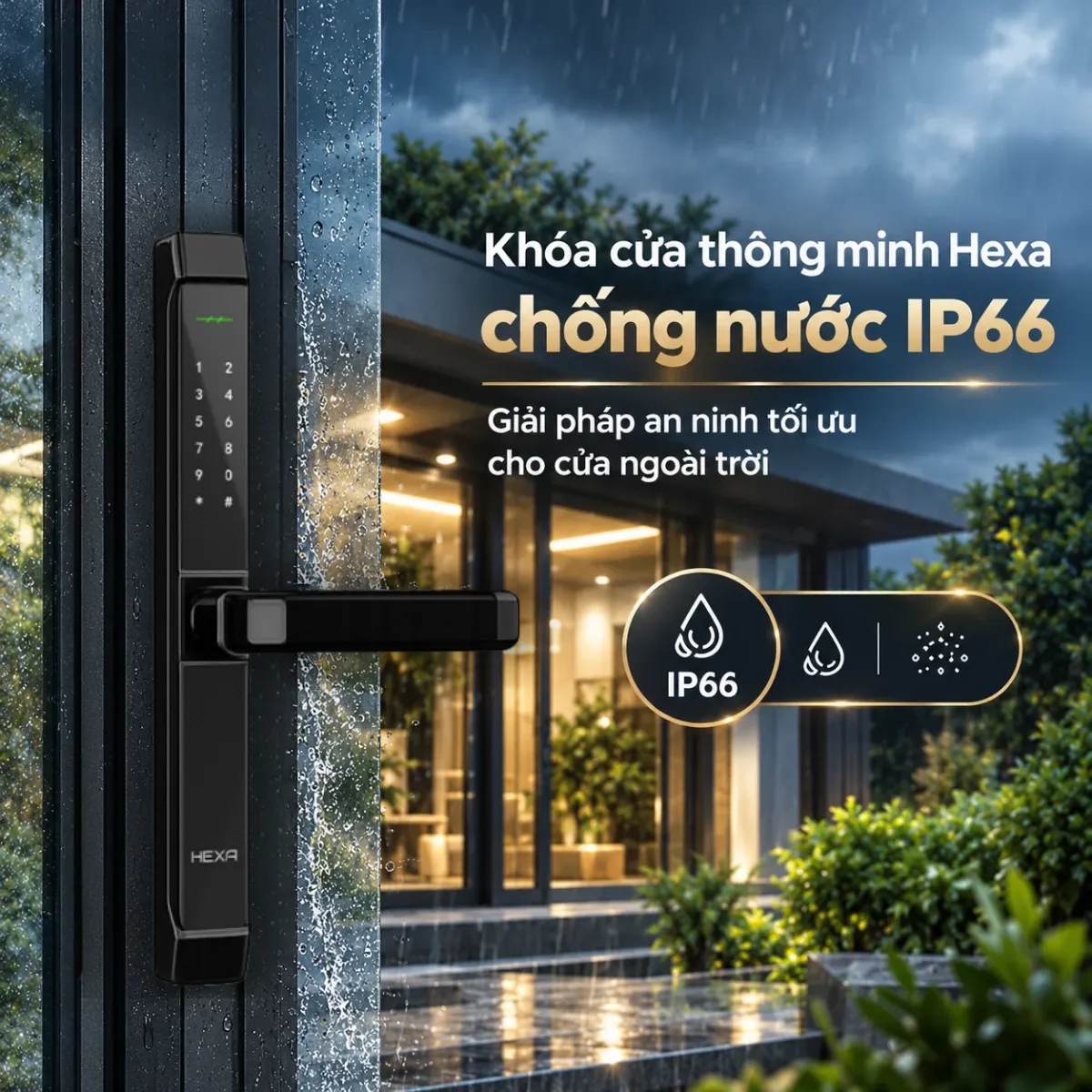 Khóa cửa thông minh Hexa chống nước IP66_ Giải pháp an ninh tối ưu cho cửa ngoài trời