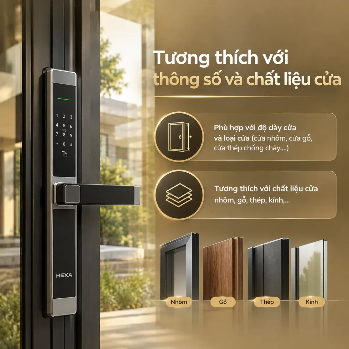 Khóa điện tử phải tương thích với thông số và chất liệu cửa