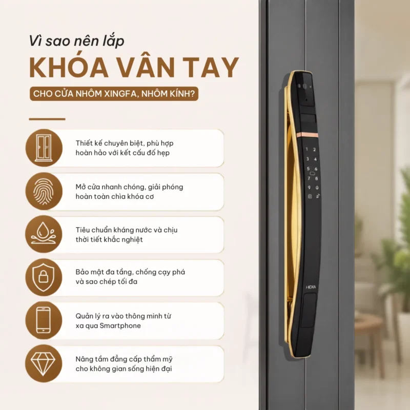 Vì sao nên lắp Khóa vân tay cho cửa nhôm xingfa, nhôm kính