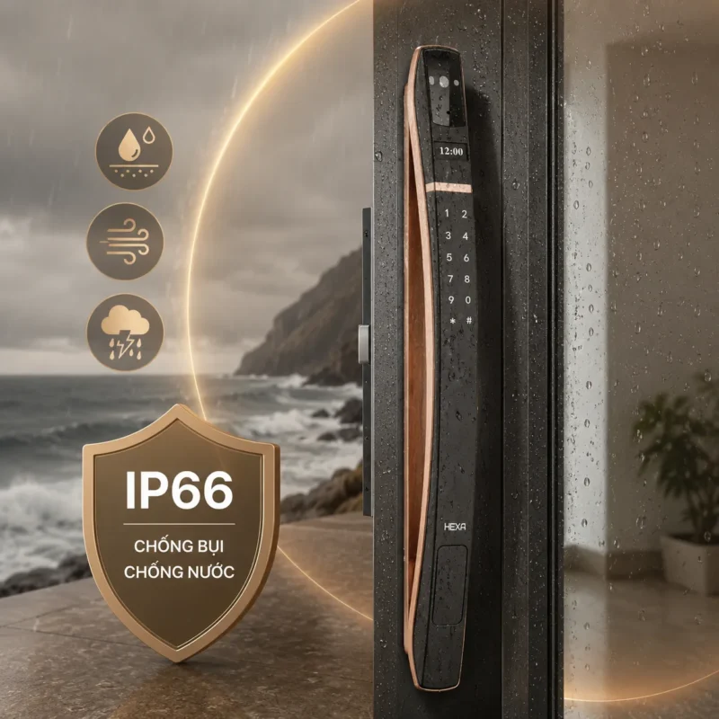 Nhiều mẫu khóa HEXA được trang bị chuẩn IP66 (tiêu chuẩn chống bụi hoàn toàn và chịu được tia nước áp lực cao từ mọi hướng)