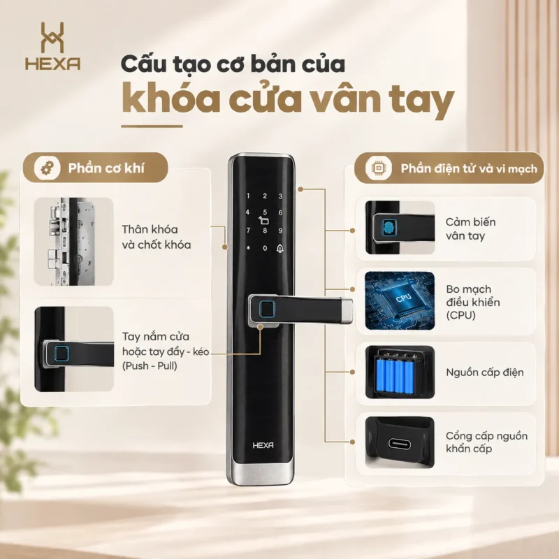 Cấu tạo cơ bản của khóa cửa vân tay