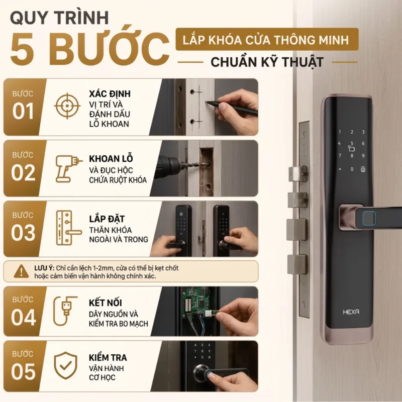 Quy Trình 5 Bước Lắp Khóa Cửa Thông Minh Chuẩn Kỹ Thuật
