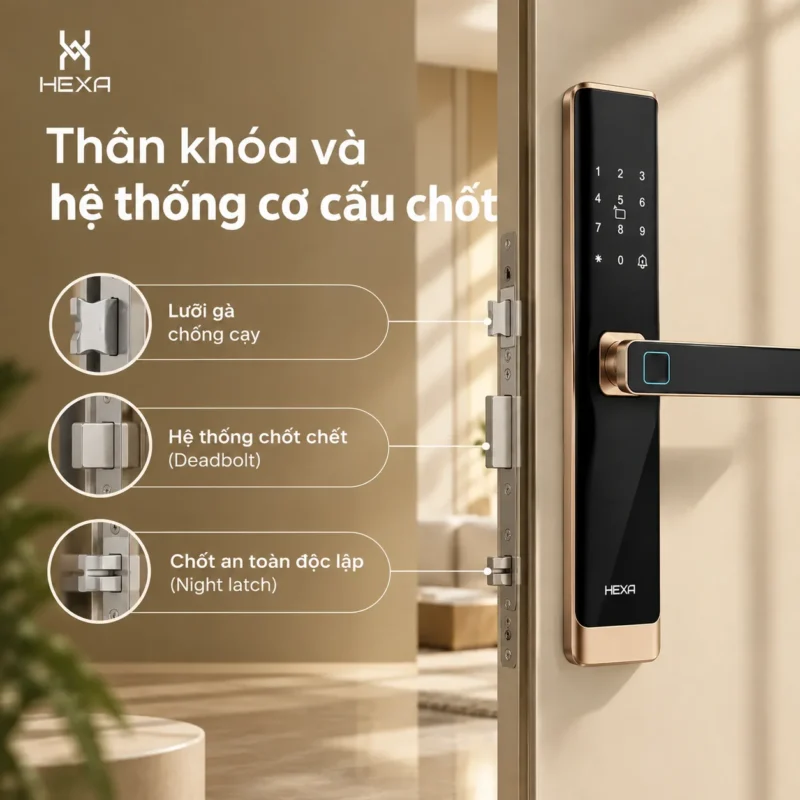 Thân khóa và hệ thống cơ cấu chốt